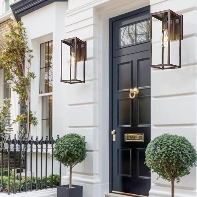 Bestshared Outdoor Wall Sconce Lights,Exterior Wall Lighting Fixtures with Clear Glass, Anti-Rust Vintage Outside Lantern Lamp for House Front Porch Doorway Patio (Rust, 15"-1 Pack)