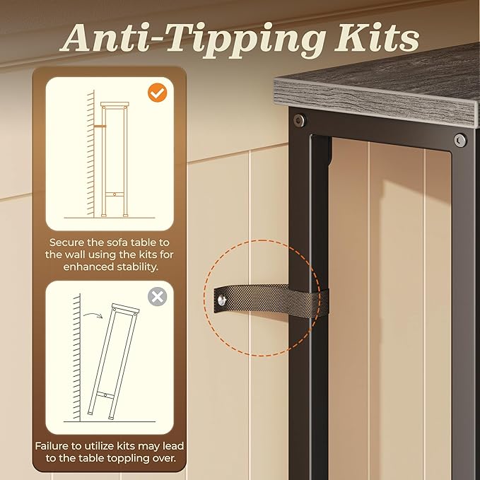 SUPERJARE 110.2 Inch Sofa Table with 2 Power Outlets and USB-C Port, 5.9 Inch Narrow Console Table with Storage, Extra-Long, for Entryway Hallway Couch Behind Sofa, Small Spaces, Grey