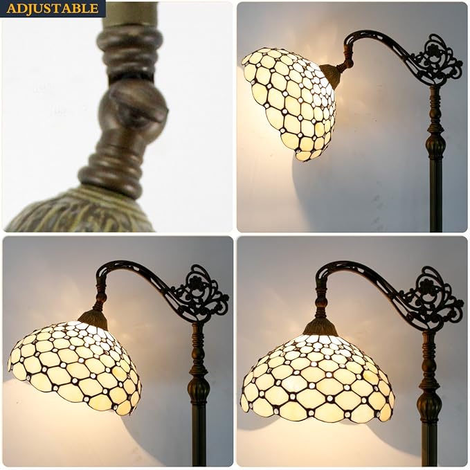 WERFACTORY Tiffany Floor Lamp Cream Amber Stained Glass Bead Arched Lamp 12X18X64 Inch Gooseneck Adjustable Corner Standing Reading Light Decor Bedroom Living Room S005 Series
