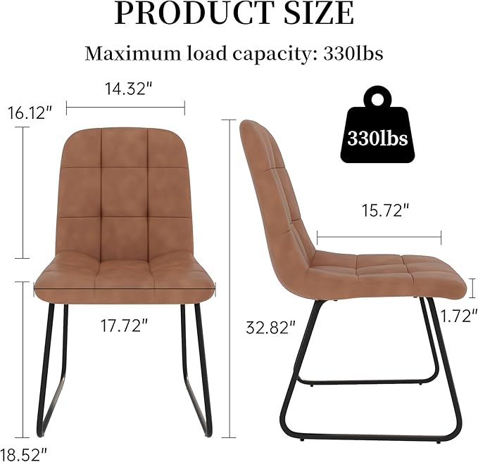 Faux Leather Dining Chairs Set of 4, Modern Upholstered Kitchen Chairs with Curved Backrest and Metal Legs, PU Leather Dining Room Chairs for Kitchen Living Dining Room Set of 4 Brown