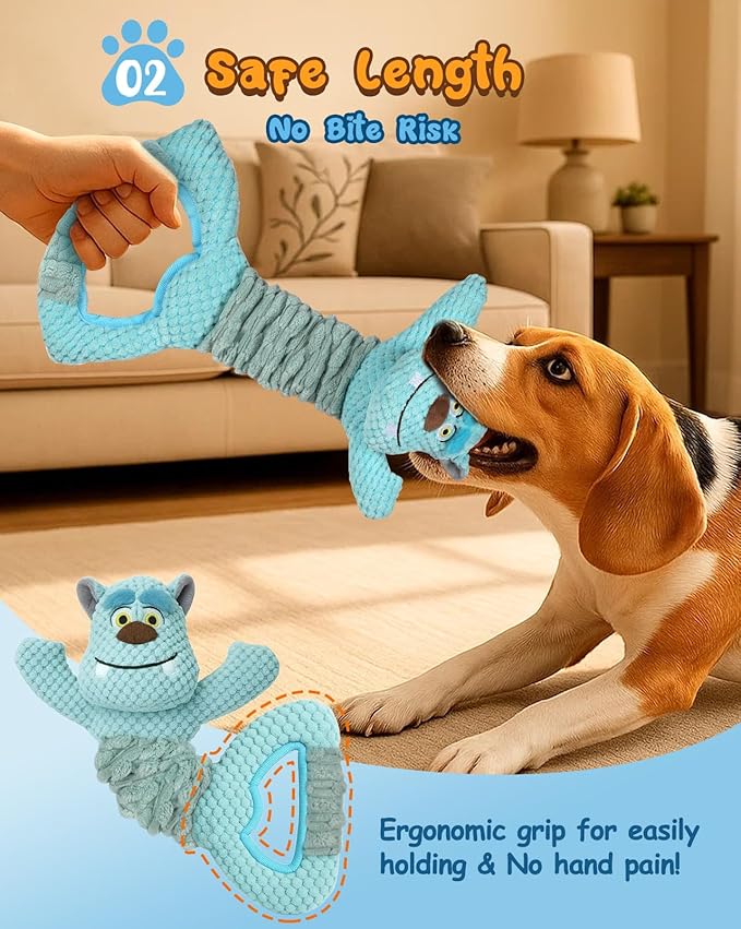 Swooflia Tug of War Dog Toy-Squeaky Plush Tug a War Dog Toy for Medium Large Breed Dogs to Keep Them Busy, Interactive Crinkle Doggie Toy, Cute Monster with Soft Long Pull Handle