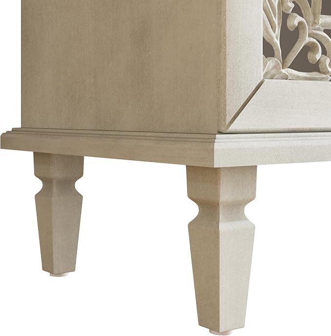 Retro 60'' Large Storage Cabinet Sideboard with 4 Hollow-Carved Doors and Adjustable Shelves, Acacia Wood Vintage Entryway Console Table TV Stand for Living Room Dining Room (Antique White-LK)