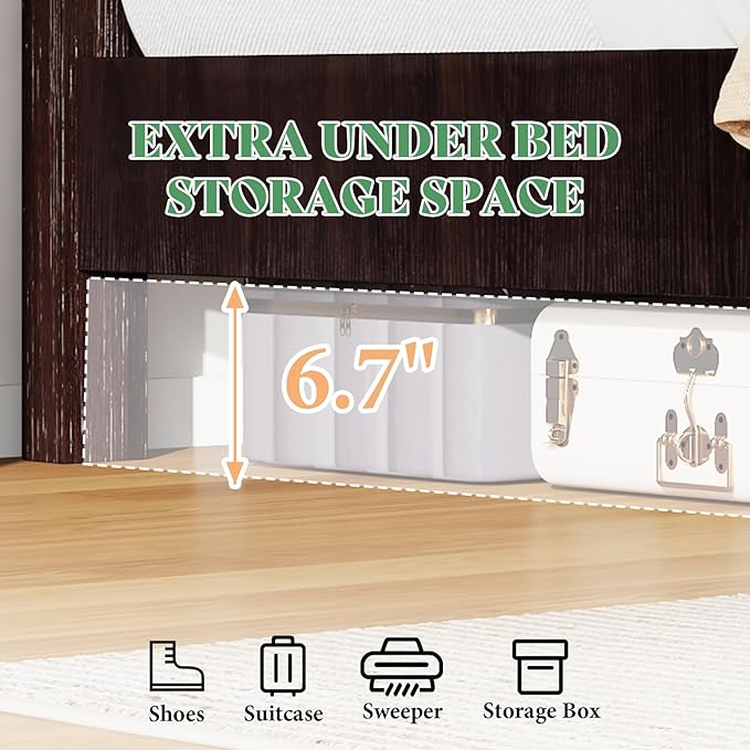 AMERLIFE King Size Bed Frame with 51.2" Spliced Headboard, Rustic Bedframe Wood Platform Bed/Wood Slats Support, No Box Spring Needed, Noiseless, Dark Brown