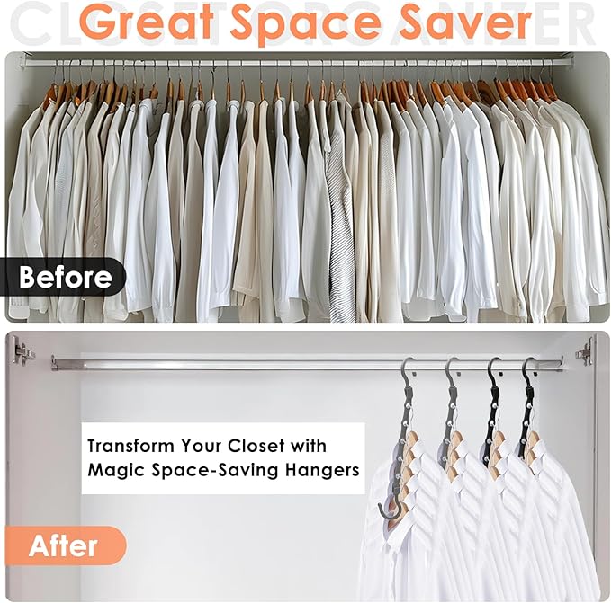 Closet Organizers and Storage, Magic Space Saving Hangers, College Dorm Room Essentials for Girls, Sturdy Cascading Hanger with 5 Holes for Heavy Clothes, Bedroom Home Organization Essentials, 12 Pack