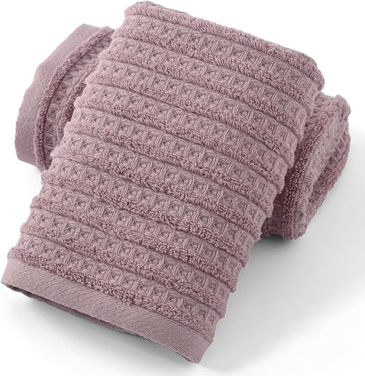 sense gnosis Waffle Hand Towel with Terry Striped Pattern Super Soft 100% Cotton Ultra Absorbent Bathroom Hand Towels 13 x 29 Inch (Pink-Purple, 2 Pieces)