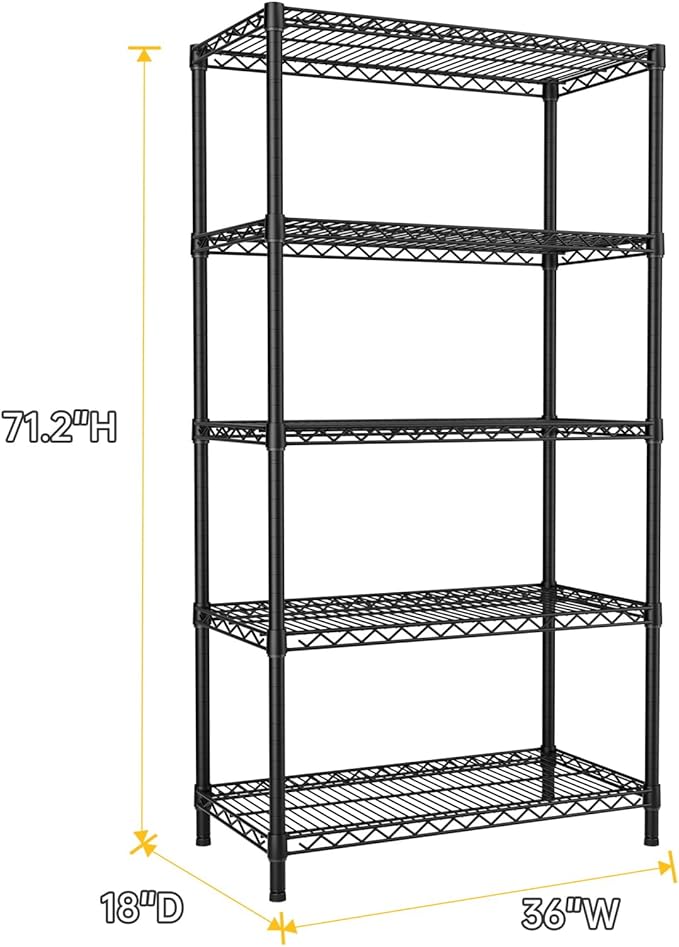 SINGAYE 5 Garage Heavy Duty Shelving Unit Kitchen Pantry Close Home Organizers and Storage Bathroom Shelf Laundry Room Organization Industrial Book Metal Wire Adjustable Shelves