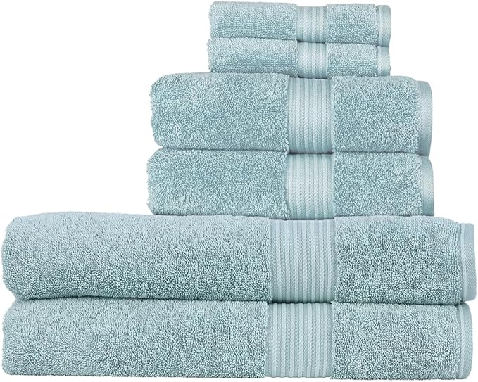 Christy Supreme Hygro 6 Piece Towel Set | Mineral Blue | 100% Luxury Supima Cotton | Ultra Soft | Super Absorbent | 650GSM | 2 Bath Sheets 2 Hand Towels 2 Face Cloths