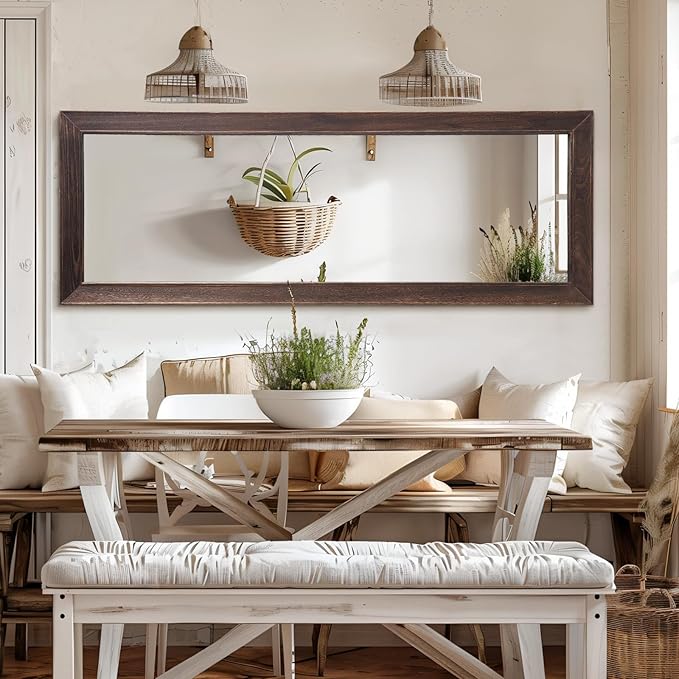 MELOMOIR Rustic Farmhouse Full Length Mirror, 64"x21" Wood Frame Floor Mirror, Free Standing Leaning Hanging, Long Mirror for Bedroom Living Room Cloakroom, Charcoal-Grilled Brown