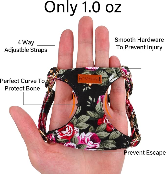 CHEDE No Pull Floral Pattern Dog Harness- Lightweight and Soft Dog Harness, Adjustable Small Dog Harness and Leash Set, with Dog Leash, Suitable for Puppy Small and Medium-Sized Dog
