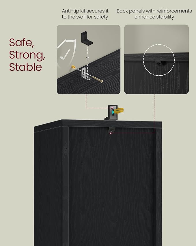 VASAGLE Custos Collection - Bookshelf, 3-Tier Bookcase, Book Shelf, Open Storage Shelf, 9.4 x 7.9 x 37.3 Inches, for Living Room, Home Office, Dining Room, Ebony Black ULBC523B01