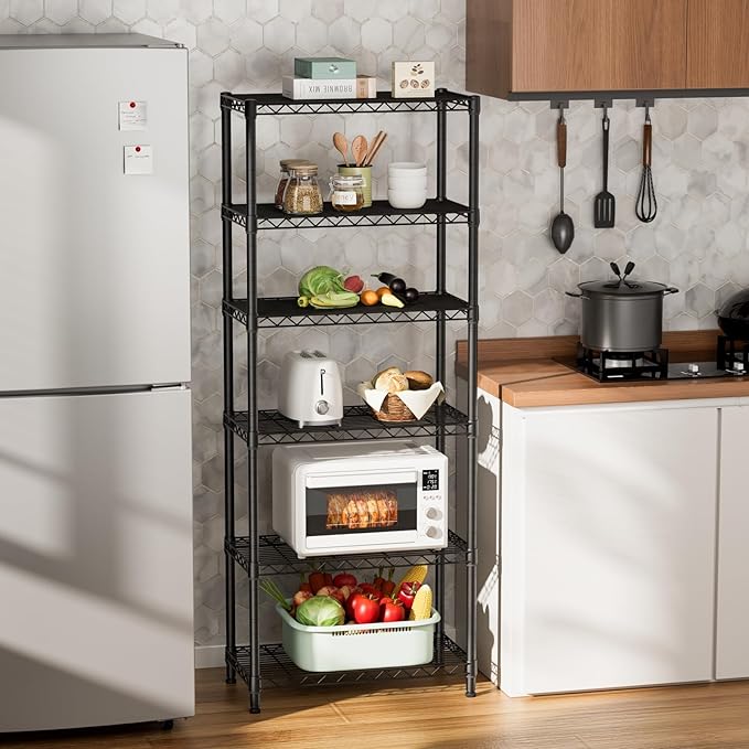 SINGAYE 6 Garage Heavy Duty Shelving Unit Kitchen Pantry Close Home Organizers and Storage Bathroom Shelf Laundry Room Organization Industrial Book Metal Wire Adjustable Shelves