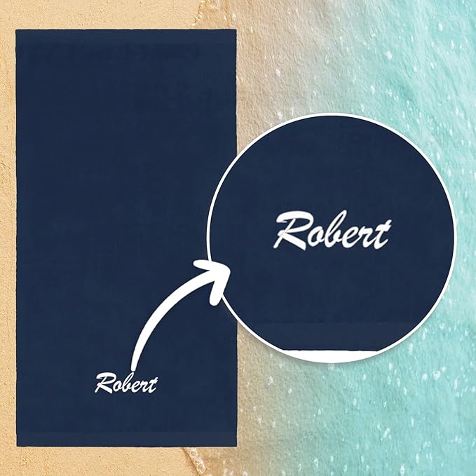 Kaufman - Personalized Velour Beach and Pool Towel 100% Cotton 30in X 60in Solid Color Bath Towel Embroidered (Cobalt)