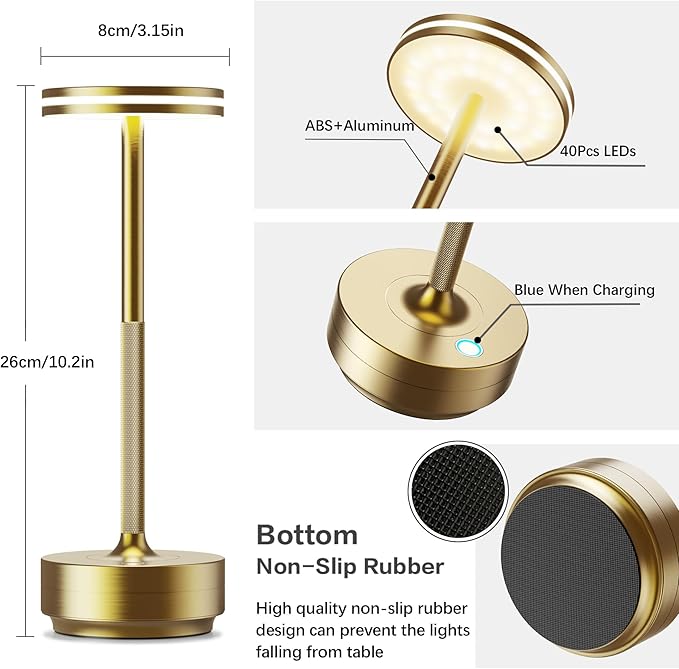 Hapfish 2 Pack Cordless Table Lamps Rechargeable, 5000mAh Battery Powered Lamp, 3 Color Modes, Dimmable, LED Table Lamps for Living Room,Outdoor, Dinner,Patio,Restaurant – Bronze