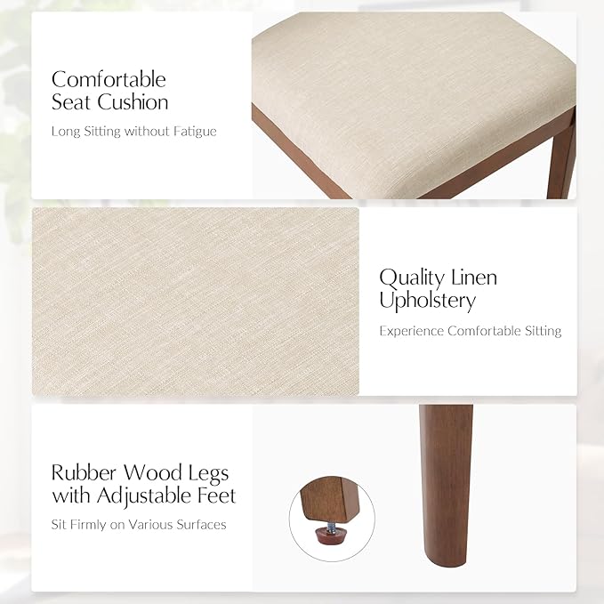 HULALA HOME Rattan Dining Chairs Set of 4, French Solid Wood Kitchen Dining Room Chairs with Curved Back, Upholstered Accent Dinner Cane Chair for Living Room Restaurant, Walnut