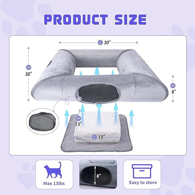 Indoor Cat Cave Bed with Door, with Removable Soft Pad, Sturdy and Scratch Resistant,Suitable for Small and Medium Cats (Gray)