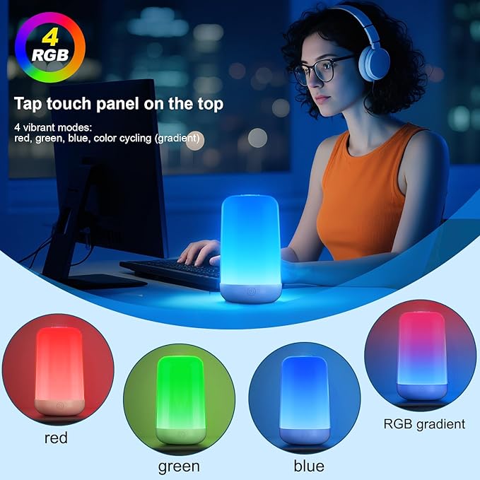 FRIDEKO HOME RGB Touch Bedside Lamp for Nightstand, 3 Color Temperatures Rechargeable Battery Night Light, Dimmable Mood Lighting for Bedroom Living Room Nursery, Breastfeeding, Kids, Adult