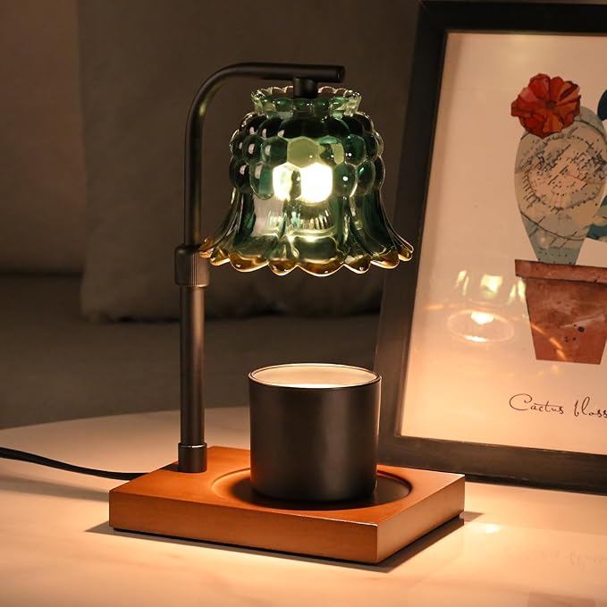 Candle Warmer Lamp Timer for Women Mom, House Warming Gifts New Home Decor, Modern Farmhouse Decor, GreenColorful Glass Flower Candle Warmer for Jar Candles with 2 Bulb