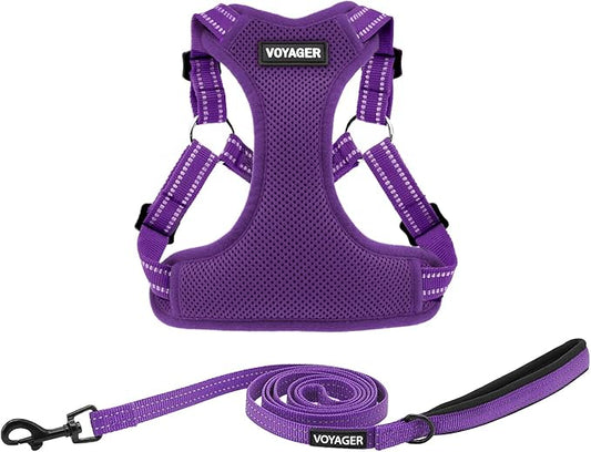 Best Pet Supplies Voyager Adjustable Dog Harness Leash Set with Reflective Stripes for Walking Heavy-Duty Full Body No Pull Vest with Leash D-Ring, Breathable All-Weather - Purple, XL