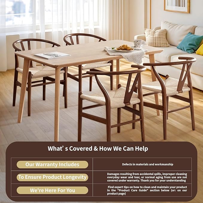 Tomile Wishbone Chair Y Chair, Wooden Dining Chairs, Mid Century Modern Chairs with Arms, Solid Wood Weave Seat Kitchen & Dining Room Chairs (Ash Wood - Walnut Color)