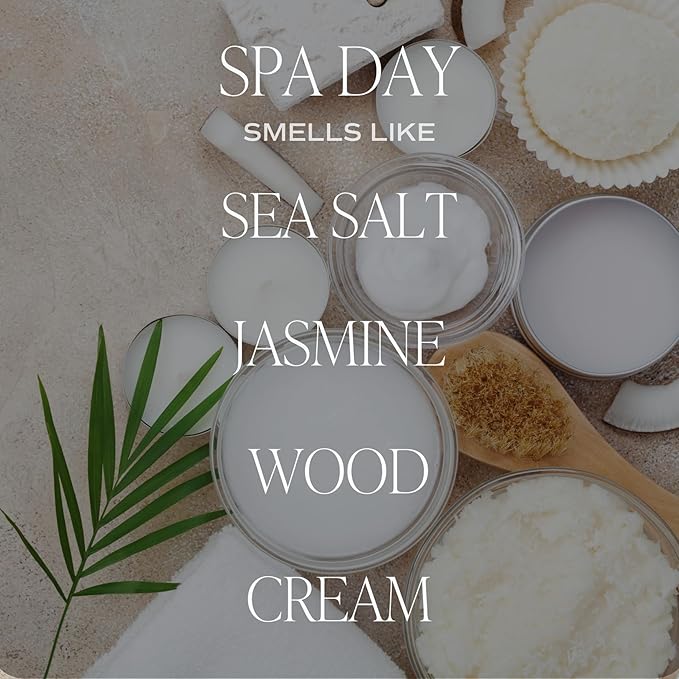 Sweet Water Decor Spa Day Soy Candle - Sea Salt, Jasmine, Wood and Cream Scented Spring Candles for Home - 9oz Clear Jar + Gold Lid, 40+ Hour Burn Time, Made in The USA
