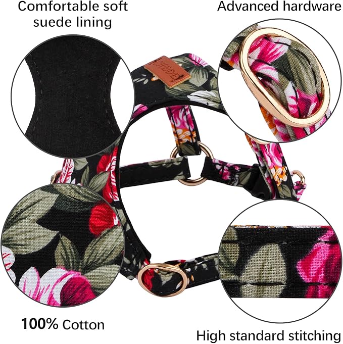 CHEDE No Pull Floral Pattern Dog Harness- Lightweight and Soft Dog Harness, Adjustable Small Dog Harness and Leash Set, with Dog Leash, Suitable for Puppy Small and Medium-Sized Dog