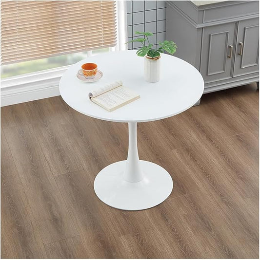 31.2" Tulip Dining Table, White, Perfect for 2-4 People, Mid-Century Modern Style, Round MDF Top with Sturdy Base for Dining Room, Living Room, Cafe