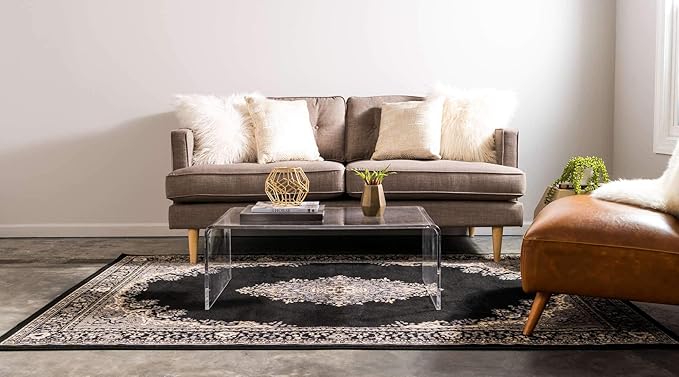 Unique Loom Reza Collection Traditional Persian Style Area Rug, Rectangular 5' 0" x 8' 0", Black/Beige