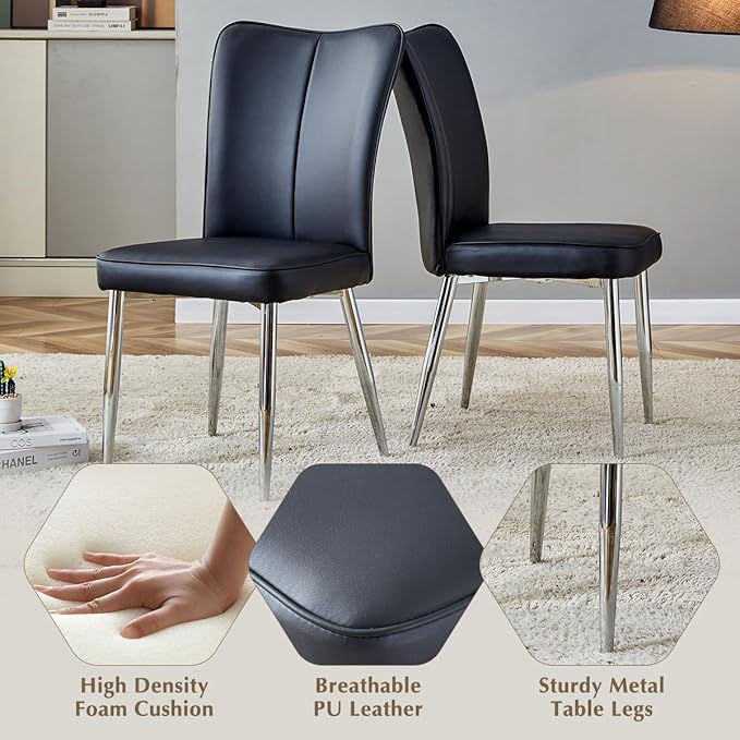 Glass Dining Room Table Set for 8,Kitchen Table Set with 8 PU Leather Chairs,71'' Tempered Glass Dining Table Set with Silver U-Shaped Table Legs and Rectangular Base