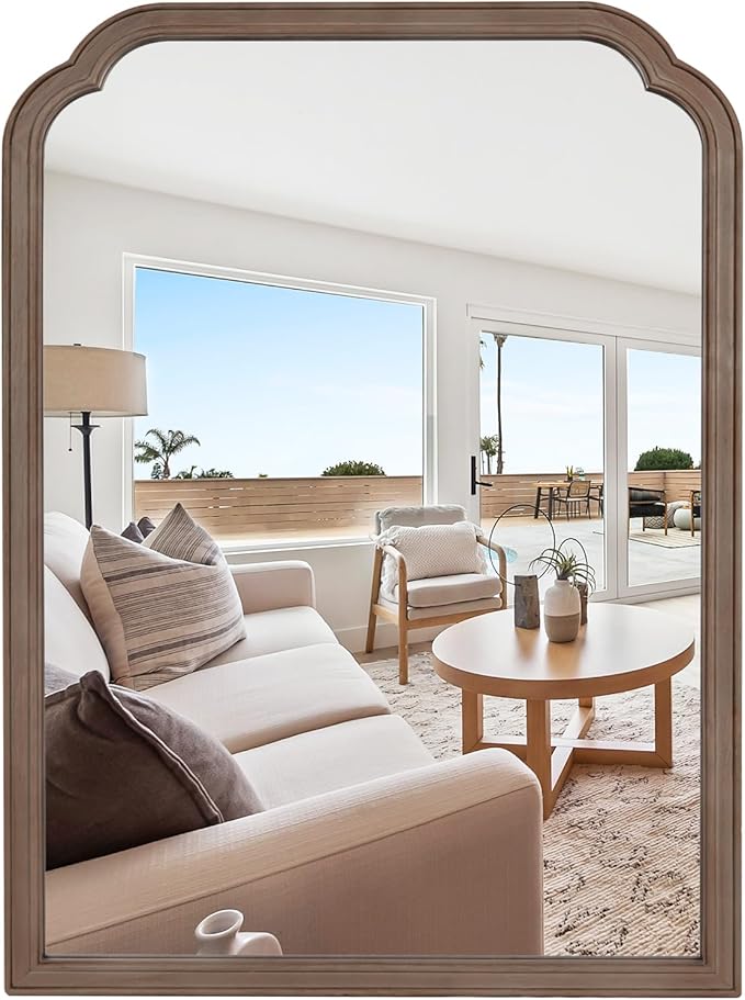 HOMECOOKIN Wood Bathroom Mirrors for Wall Mounted, 30" x 40" Rustic Wood Frame Wall Mirrors Decorative for Living Room or Bedroom Vanity Mirror (WN) B