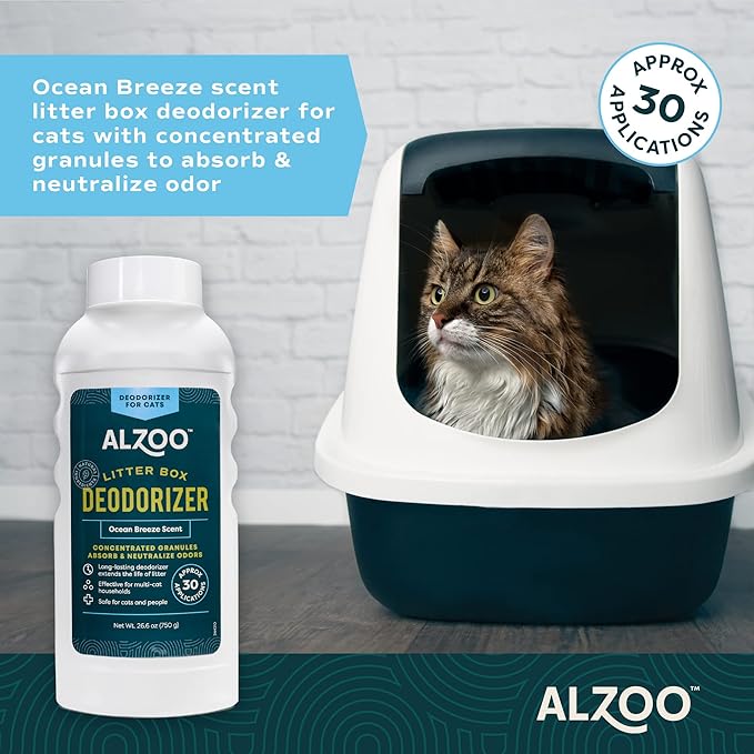 Cat Litter Deodorizer, Concentrated Granules Absorb & Help Neutralize Odors, Mineral-Based Active Ingredients, Up To 30 Uses, Ocean Breeze Scent, 26.6 Oz., Pack of 2