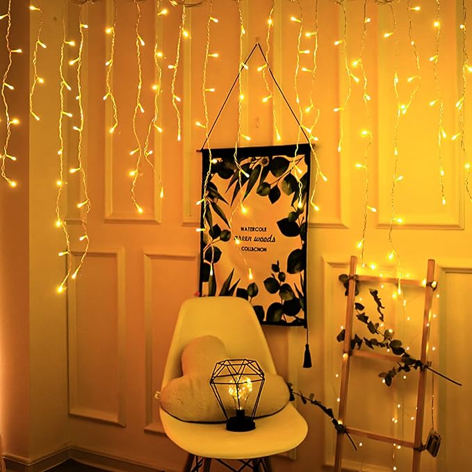 Techip Halloween Christmas Lights Outdoor, 33ft 400 LED Icicle Lights for Outside, Plug in Curtain String Lights Twinkle Tree 8 Modes Waterproof for Patio Party Holiday Decorations Warm White