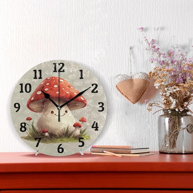 Wall Clock Cute Mushrooms Silent Non Ticking Wall Clock Decorative Battery Operated Wall Clocks for Home Kitchen Bedroom Living Room Office
