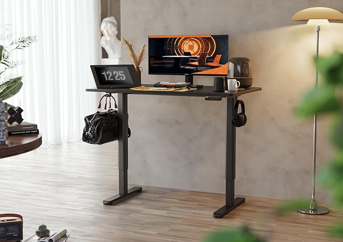 Claiks Electric Height Adjustable Stand Up Desk, 35x20 Inches Sit Stand Desk for Home Office, Black Top/Black Frame