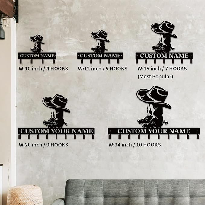 Personalized Custom Name West Cowboy Keys Hooks,Metal Cowboy Art Clothes Keys Hooks,Metal Cowboy Lover Wall Home Storage Decorative Keys Hooks,Key Holder Hooks for Wall (Style I)