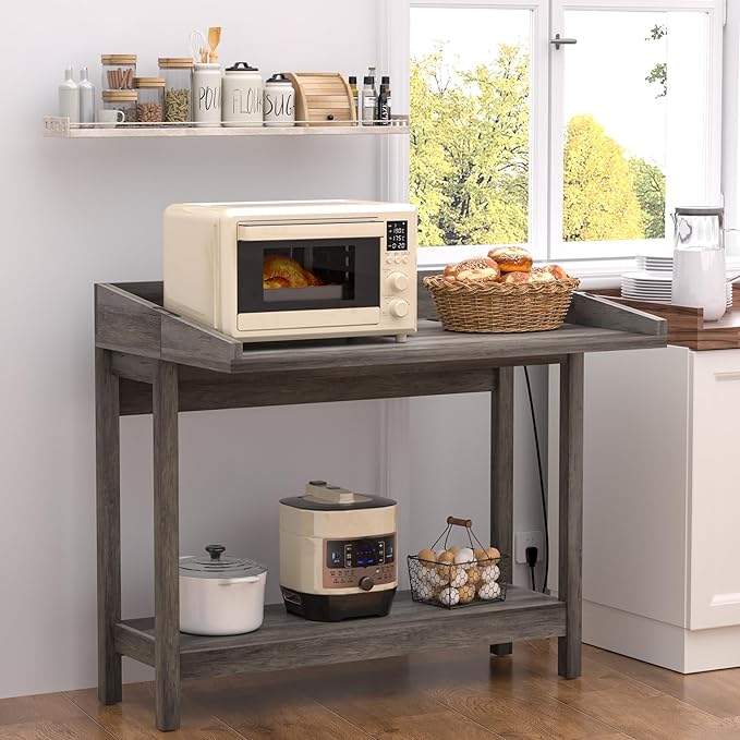 Console Table with Charging Station, 38” Narrow Side Foldable Sofa Table with Shelves, Side Table with Charging, Entryway Table with Anti-Tip Design,Rustic,Rustic Gray