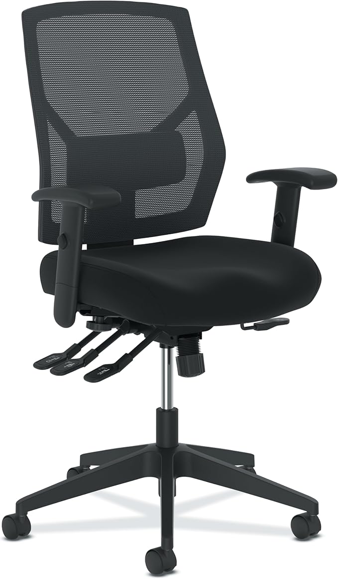 HON Crio High Back Office Chair, Ergonomic Office Chair with Adjustable Arms and Back Support, 360° Swivel, Asynchro-Tilt Recline, Black