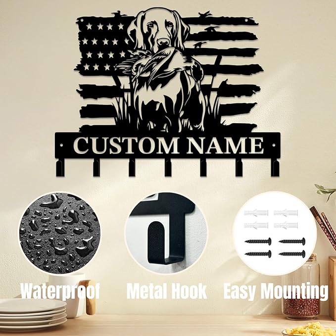 Personalized Custom Name Hunting Deer Wall Key Hooks,Metal Hunting Art Clothes Hooks,Metal Hunting Wall Home Storage Decorative,Hunter For Front Door, Hallway, Kitchen, Bedroom,Keys,Hats (Style C)