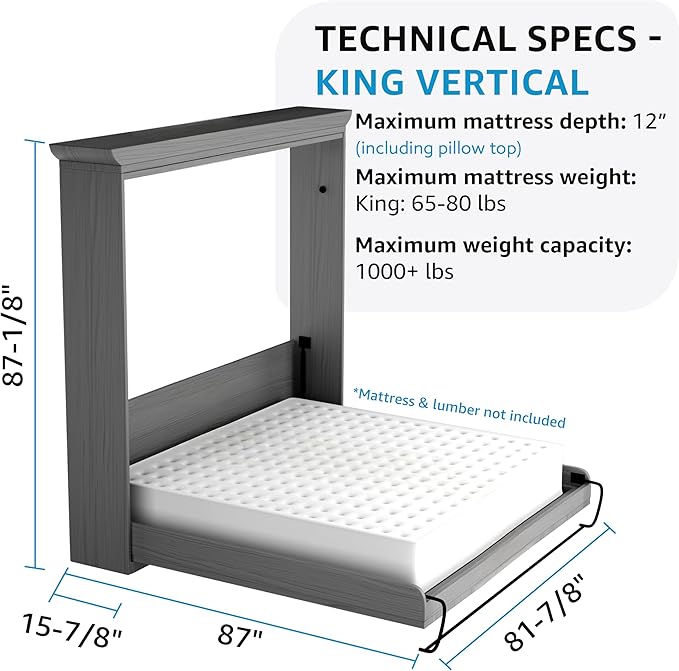 Create-A-Bed Premium Murphy Bed Kit, King Vertical