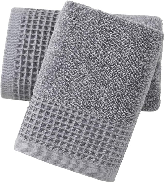 sense gnosis Grey Waffle & Terry Hand Towels for Bathroom Quick Drying Lint Free Thin, Classic Style Soft & Absorbent Bathroom Decorative Hand Towels 13X29 inch