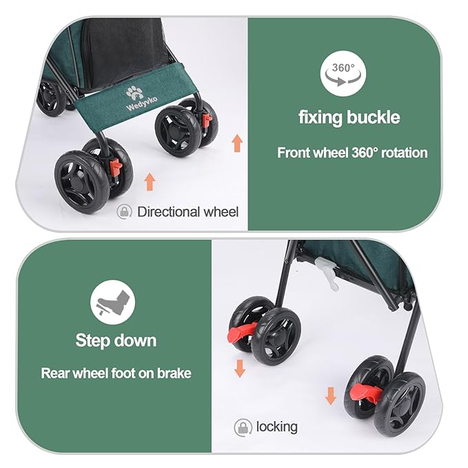 Pet Stroller for Small Dogs Medium Dogs 33lbs, Dog Pram Ultra Light - only 3.5 kg, Dog Stroller Pet Pram with 4 Wheel Foldable/Storage Basket/Cup Holder-P07 (Dark Green)