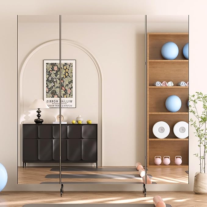 brisafe Full Length Mirror with 360° Wheels, 79"x79" Foldable Floor Mirror with Nano-Tech Shatterproof Film - Ultra-Large Mobile Mirror for Home Gym, Dance Studio & Commercial Spaces (Black)