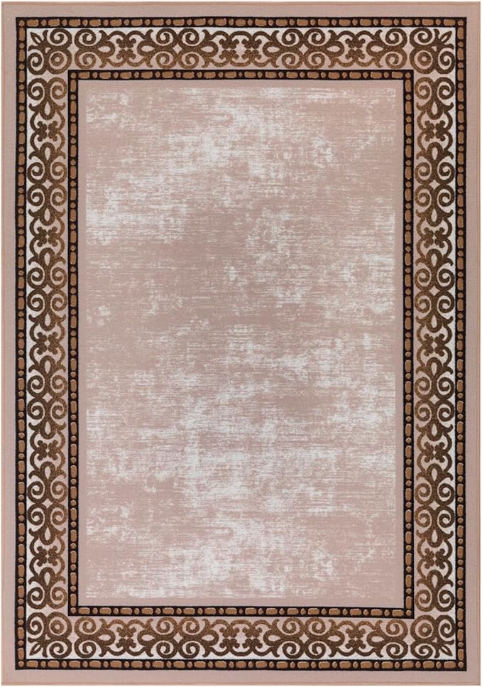 Antep Rugs Alfombras Bordered Modern 3x5 Non-Slip (Non-Skid) Low Pile Rubber Backing Indoor Area Rug (Beige, 3' x 5')