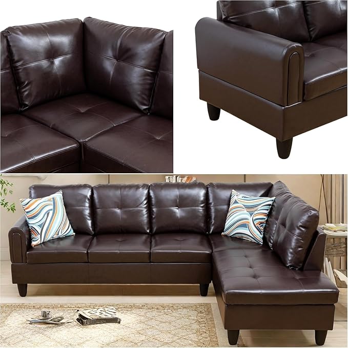 108-Inch Modular L-Shaped Sectional Sofa with Deep Seat, Modern L Shaped Cloud Couch with Chaise, Upholstered Couches for Living Room, Bedroom, Office, No Assembly Require (Leather)