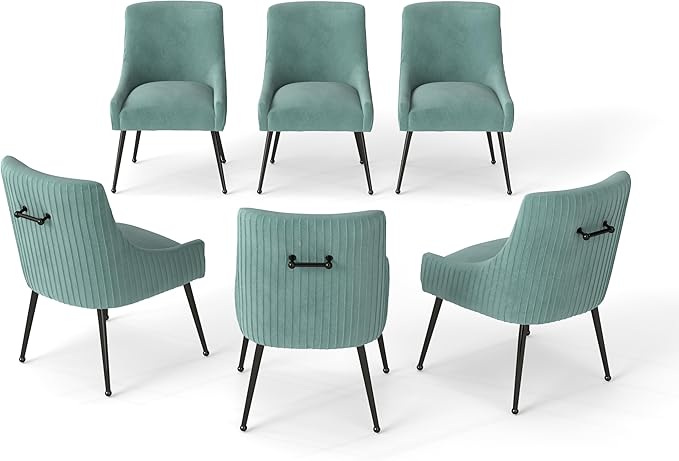 Velvet Dining Chairs Set of 6,Green Upholstered Living Room Chairs with Black Metal Legs, Modern Tufted Accent Chairs for Living Room, Study Room, Kitchen