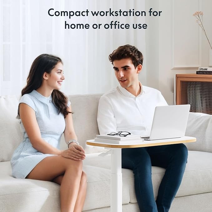 FLEXISPOT Adjustable C Table with Wheels, Mobile Snack Side End Table Sofa Couch Bedside Table Laptop Cart TV Tray Night Stand Small Space Side Table(23.6" W x 13.8" D,White)