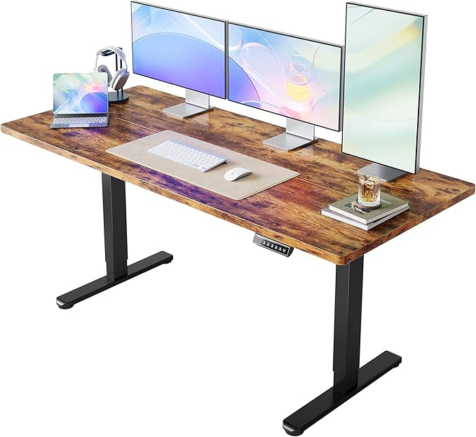 HUANUO 71 x 30 inch Electric Standing Desk Adjustable Height, 4 Memory Height Settings, Sit Stand Up Desk for Home Office & Computer Workstation, Rustic Brown