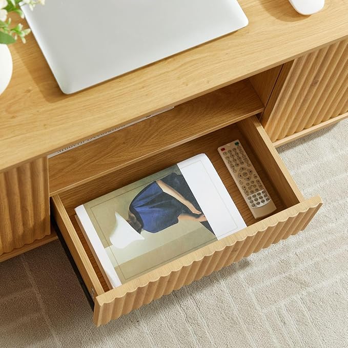 Coffee Table for Living Room, 46.5 Inch Modern Oval Coffee Table with Storage & 2 Drawers, Mid-Century Minimalist Wood Center Table with Hidden Compartments, Adjustable Feet (Black)