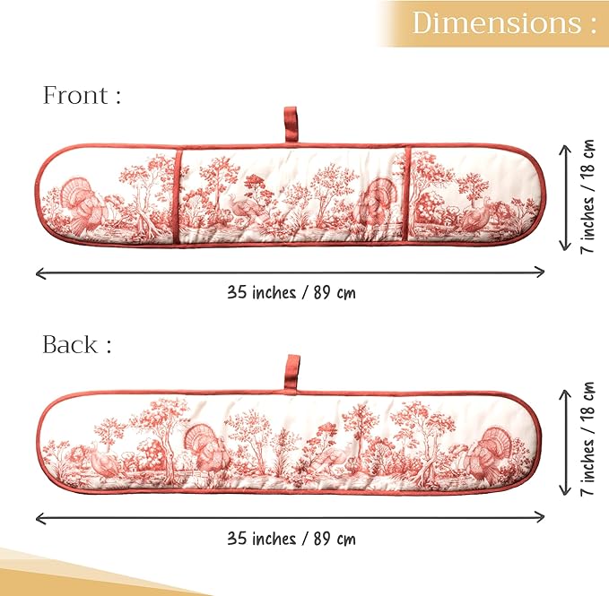 Maison d' Hermine Double Oven Mitt (7" x 35") 100% Cotton Heat Resistant BBQ Cooking Gloves with Loop for Thanksgiving Christmas Decorations Baking Cooking Barbeque Handling Hot Pan (Holy Jouy - Red)