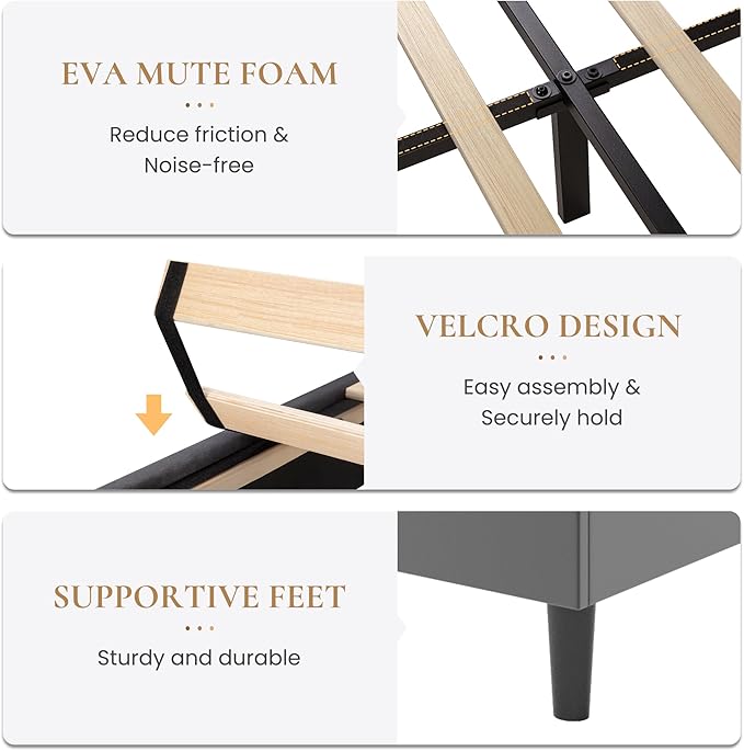 SHA CERLIN King Size Bed Frame with Charging Station & Storage Headboard, Velvet Platform Bed with Upholstered Modern Wingback Design, Wooden Slats Support, No Box Spring Needed, Easy Assembly, Grey