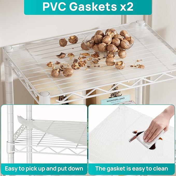 SINGAYE 4 Small Shelves Storage Shelf Wire Shelving Unit Metal Shelf Adjustable Organizers Storage Shelving with Wheels for Bathroom Laundry Room Kitchen Pantry11.5”D x 17.3”W x 44.5”H White